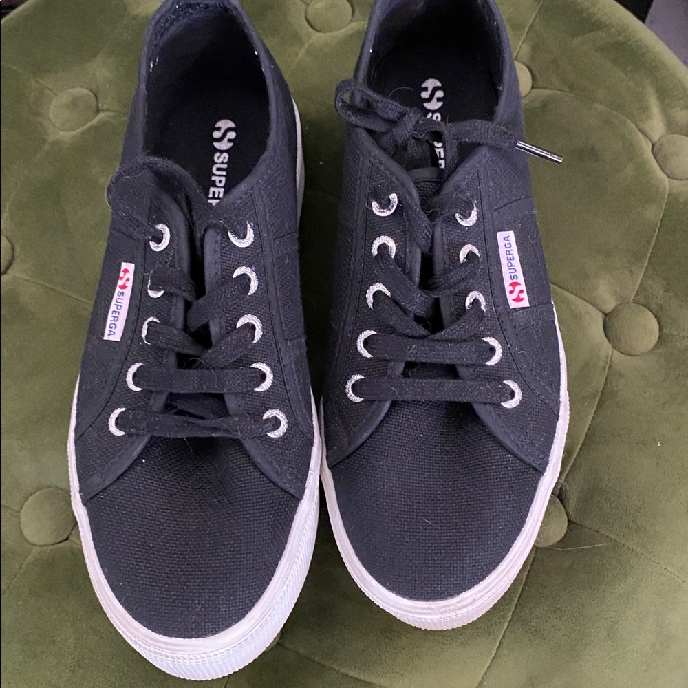 Superga Black 2790 Canvas Platform Sneakers Size 7/37.5